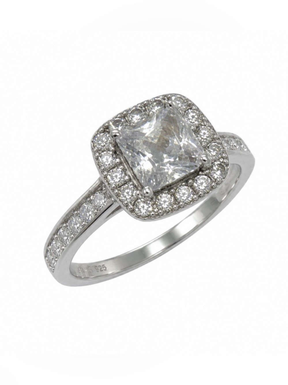 EC Signed Halo Engagement Ring Sterling Silver 925 / Size 6.75